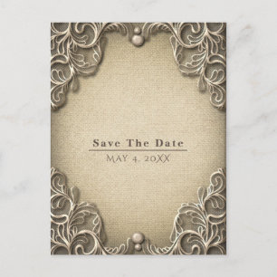 Elegant Vintage Southern Charm Lace Save The Date Announcement Postcard