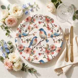 Elegant Vintage Spring Bluebird Wildflower Party Paper Plate