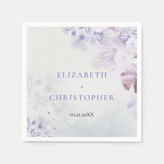 Elegant vintage spring purple flowers wedding napkin (Front)
