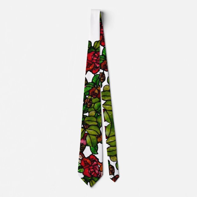 Elegant Vintage Stained Glass Pink red Rose Tie (Front)