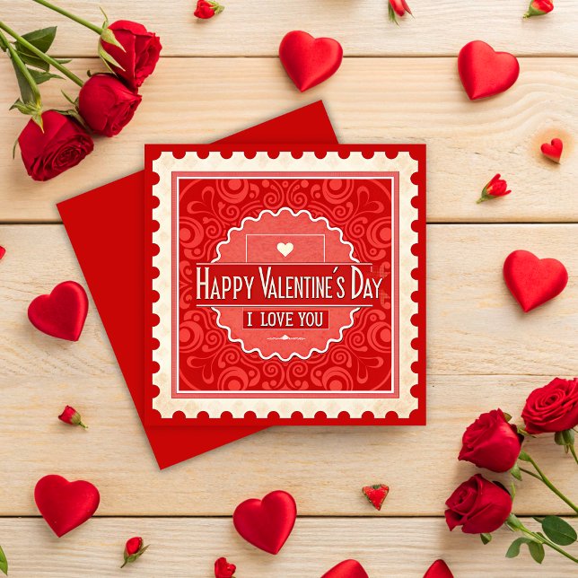Elegant Vintage Stamp Style Valentine's Day  Holiday Card (Creator Uploaded)