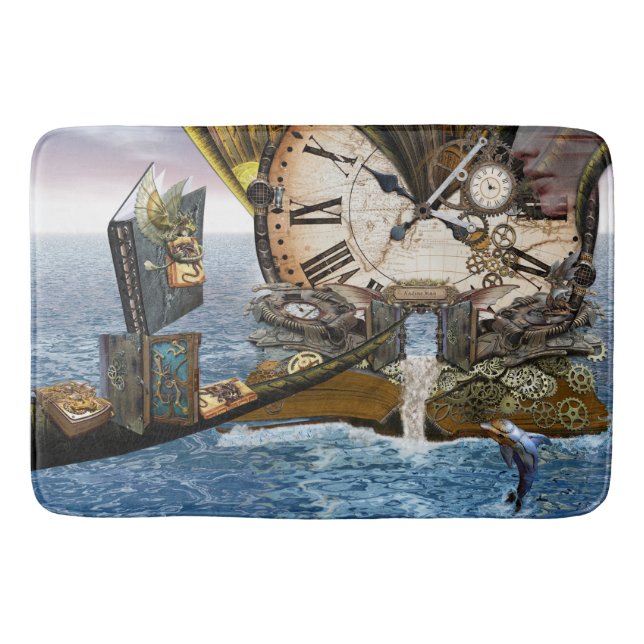 Elegant Vintage Steampunk dragon art Bath Mat (Front)