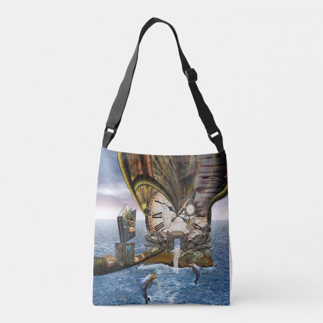 Elegant Vintage Steampunk dragon art Crossbody Bag (Back)