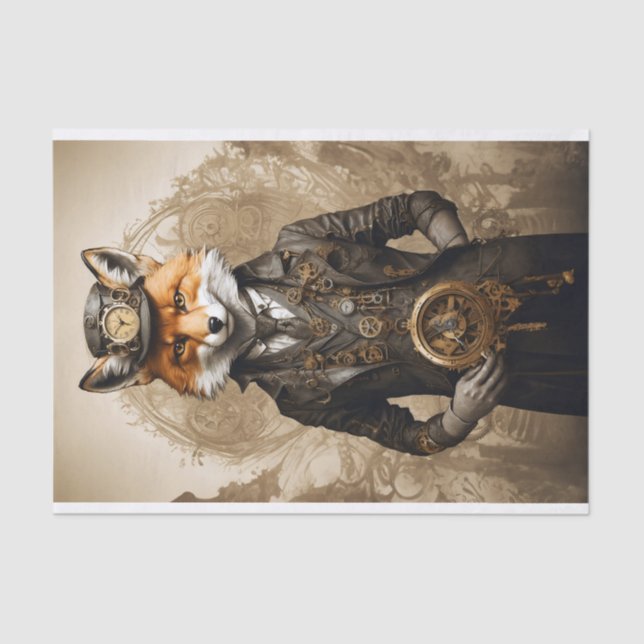 Elegant Vintage Steampunk Fox Tissue Paper (Front)