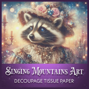 Elegant Vintage Steampunk Lady Raccoon Decoupage Tissue Paper