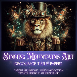 Elegant Vintage Steampunk Lion Decoupage Tissue Paper