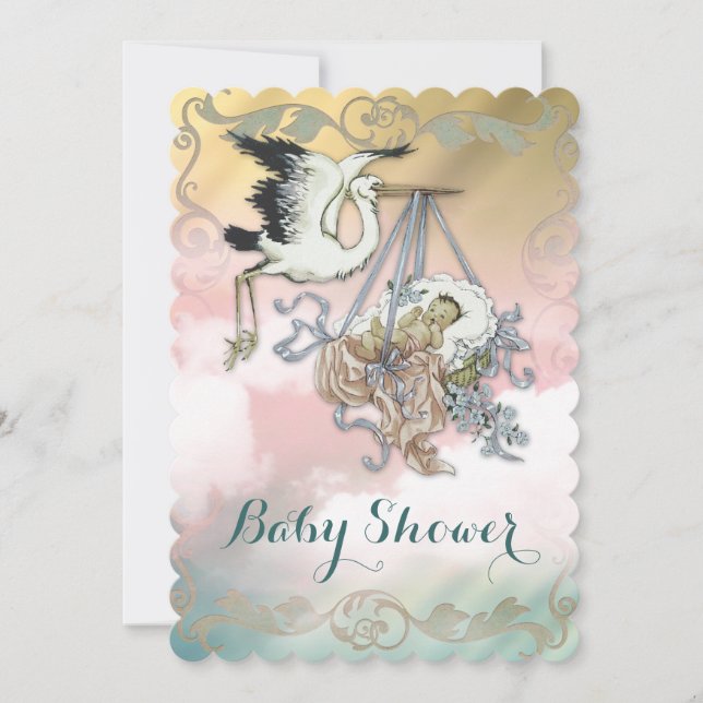 Elegant Vintage Stork Baby Shower Invitation (Front)