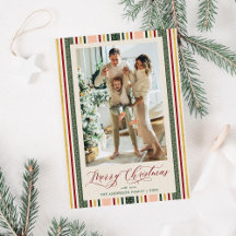 Elegant Vintage Stripes Merry Christmas Photo