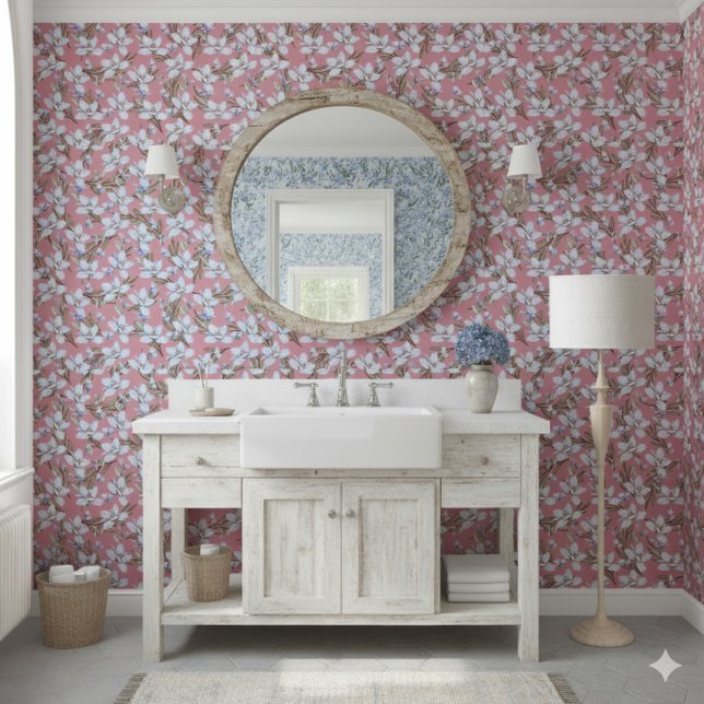 Elegant Vintage Style Blue Flowers & Green Leaves  Wallpaper (Creator Uploaded)