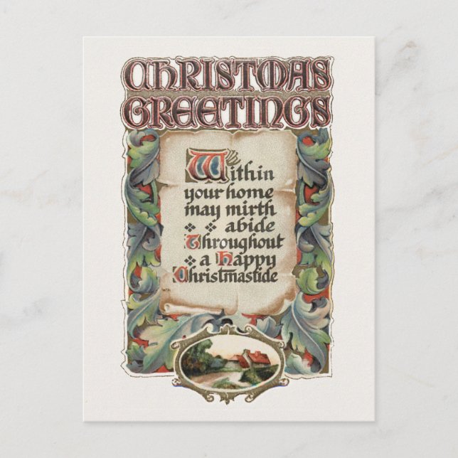 Elegant Vintage Style Christmas Greetings Holiday Postcard (Front)