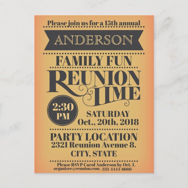 Elegant vintage style family reunion design postcard (Front)