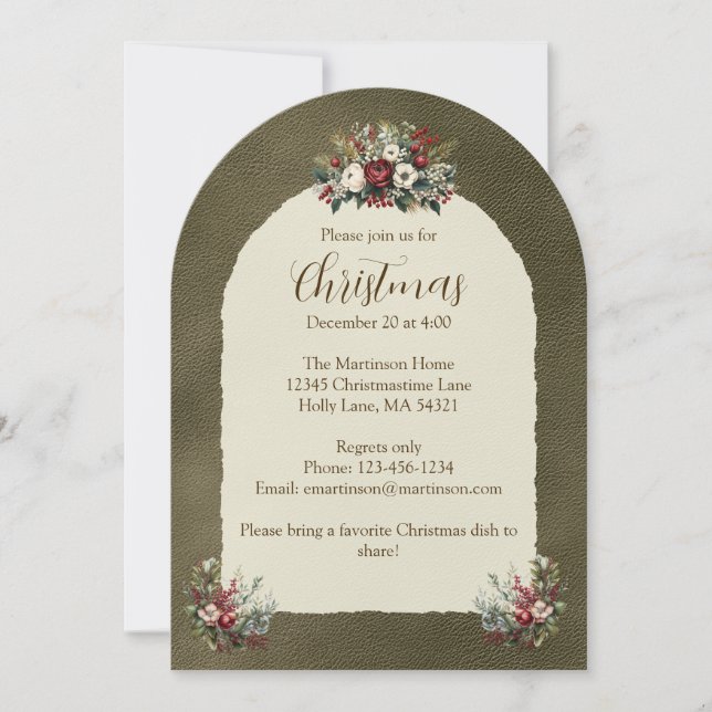 Elegant Vintage Style Florals Christmas Arch Invitation (Front)