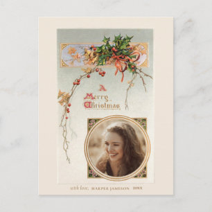 Elegant Vintage Style Holly and Photo Postcard