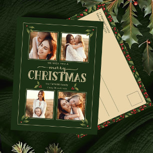 Elegant Vintage Style Merry Christmas 4-Photo Holiday Postcard