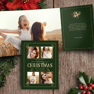 Elegant Vintage Style Merry Christmas 4-Photo  Tri-Fold Card