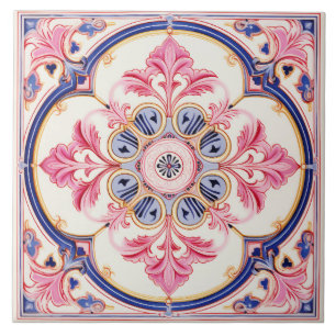 Elegant Vintage Style Pink and Blue Ceramic Tile. Tile