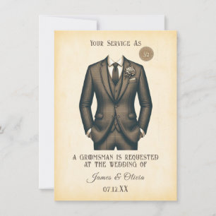 Elegant Vintage Suit Groomsman Proposal Request Invitation