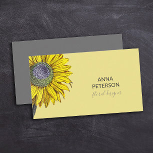 Elegant Vintage Sunflower Cream Yellow Grey Business Card