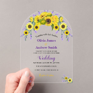 Elegant Vintage Sunflower & Lavender Wedding Party Acrylic Invitations