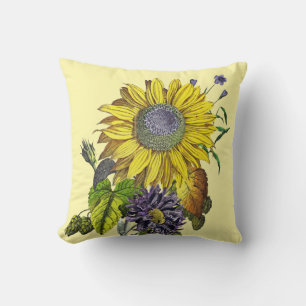 Elegant Vintage Sunflower Reverse Light Yellow Cushion