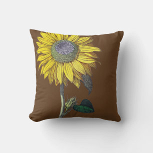 Elegant Vintage Sunflower Reversible Solid Brown Cushion