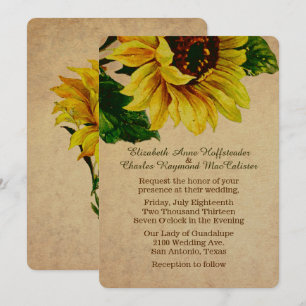 Elegant Vintage Sunflower Wedding Invitation