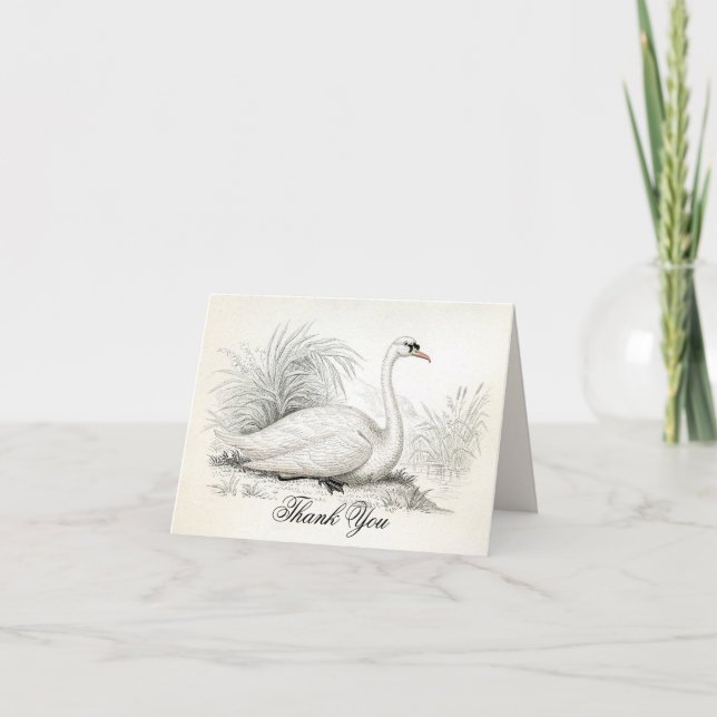 Elegant Vintage Swan Thank You Note Card (Front)
