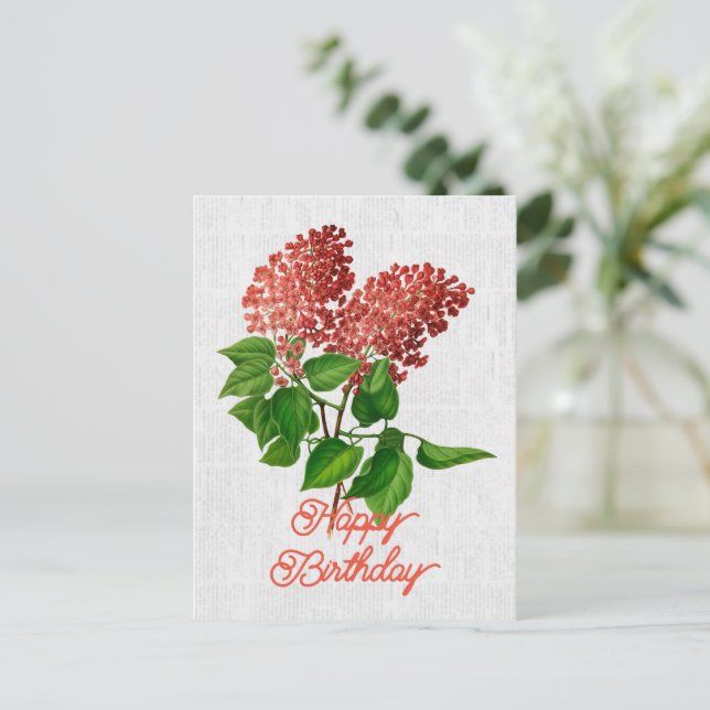 Elegant Vintage Syringa Vulgaris Floral Birthday Postcard (Standing Front)