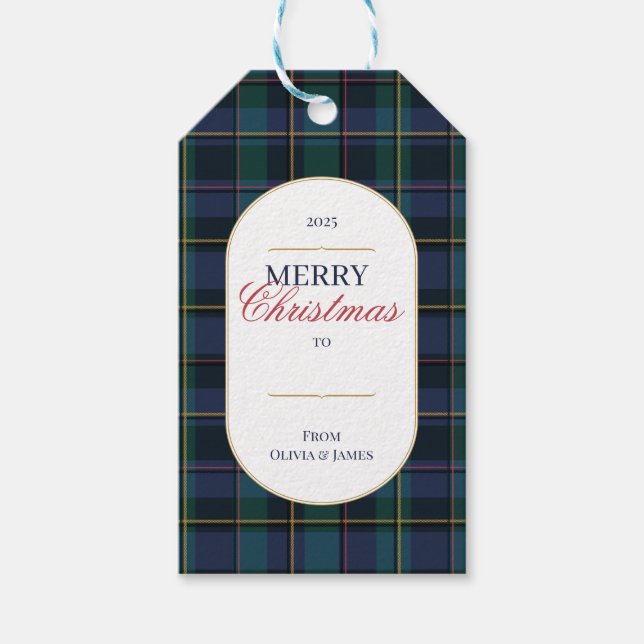 Elegant vintage Tartan Plaid Christmas gift tag (Front)