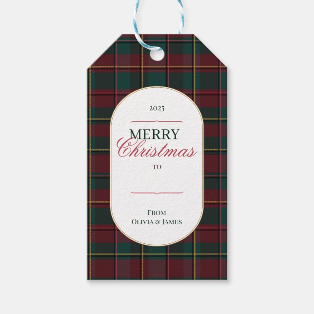 Elegant vintage Tartan Plaid Christmas gift tag (Front)