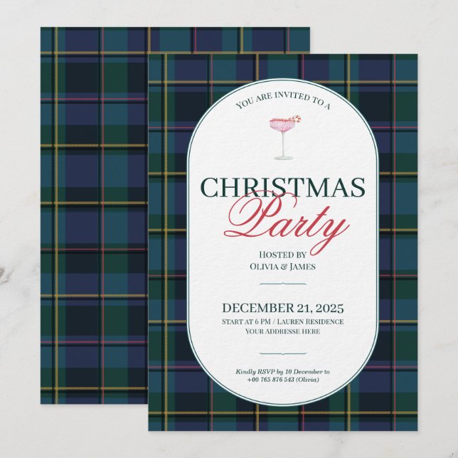 Elegant vintage Tartan Plaid Christmas Invitation (Front/Back)