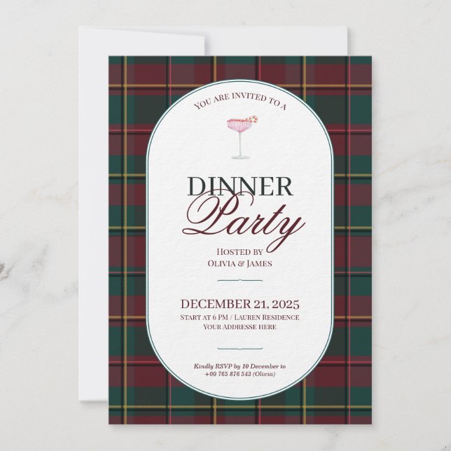 Elegant vintage Tartan Plaid Christmas Invitation (Front)