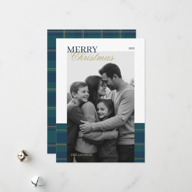 Elegant vintage Tartan Plaid Holiday Card (Front/Back In Situ)