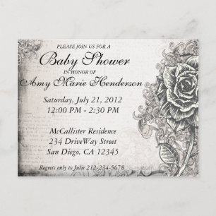 Elegant Vintage Tattoo Rose Baby Shower Postcard