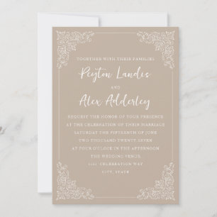 Elegant Vintage Taupe Cream Wedding Invitation