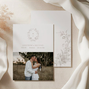 Elegant Vintage Taupe Sepia Rose  Save The Date