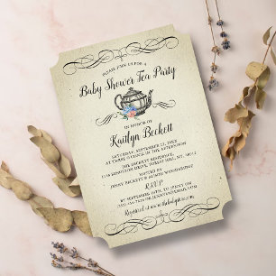 Elegant Vintage Tea Party   Baby Shower Invitation