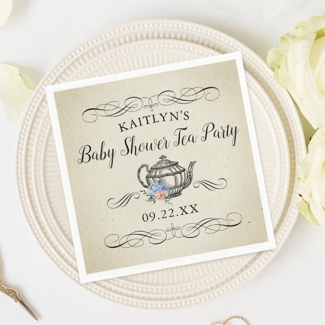 Elegant Vintage Tea Party | Baby Shower Napkin (Creator Uploaded)
