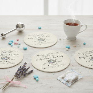 Elegant Vintage Tea Party   Baby Shower Round Paper Coaster