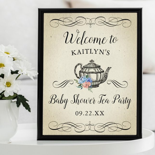 Elegant Vintage Tea Party | Baby Shower Welcome Poster (Creator Uploaded)