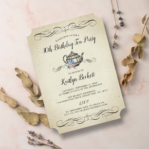 Elegant Vintage Tea Party   Birthday Party Invitation