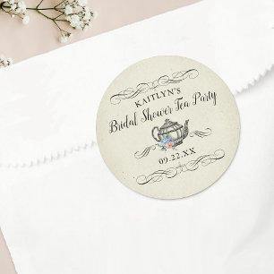 Elegant Vintage Tea Party Bridal Shower Classic Round Sticker