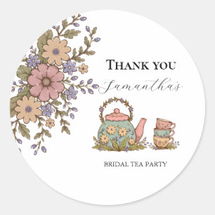 Elegant Vintage Tea Party Bridal Shower Classic Round Sticker