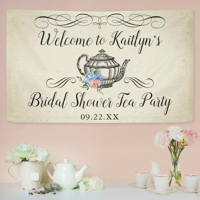 Elegant Vintage Tea Party | Bridal Shower Welcome Banner (Creator Uploaded)
