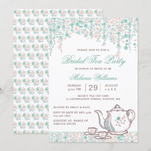 Elegant Vintage Tea Party   Floral Bridal Shower Invitation