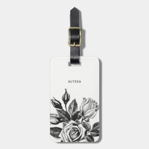 Elegant Vintage Tea Roses   Black and White Luggage Tag
