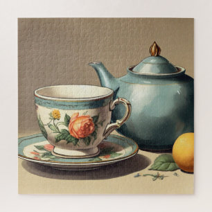 Elegant Vintage Teacup and Teapot Jigsaw Puzzle