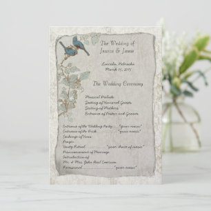 Elegant Vintage Teal Birds Damask Wedding Program Programme