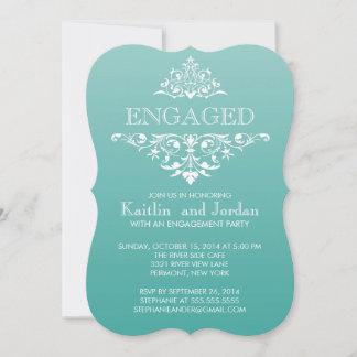 Elegant Vintage Teal Flourish Engagement Party Invitation
