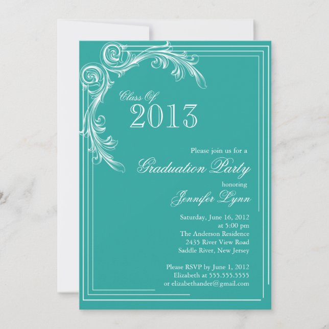 Elegant Vintage Teal Graduation Party Invitation (Front)